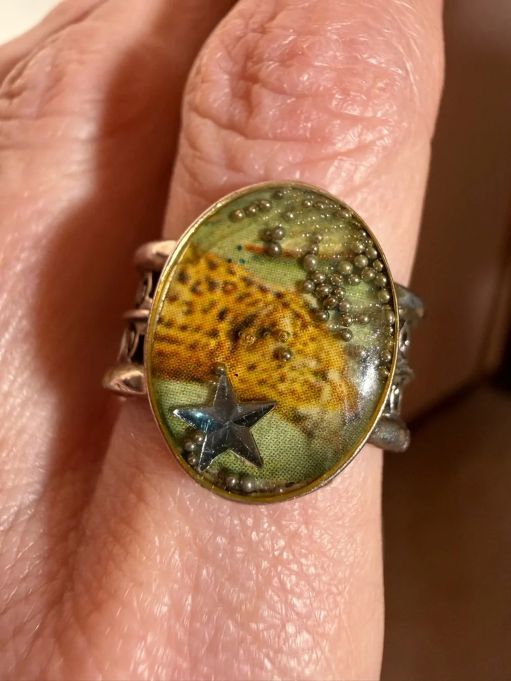 Vintage Sterling silver cheetah panther southwestern Boho Wide signet Ring 7 1/2
